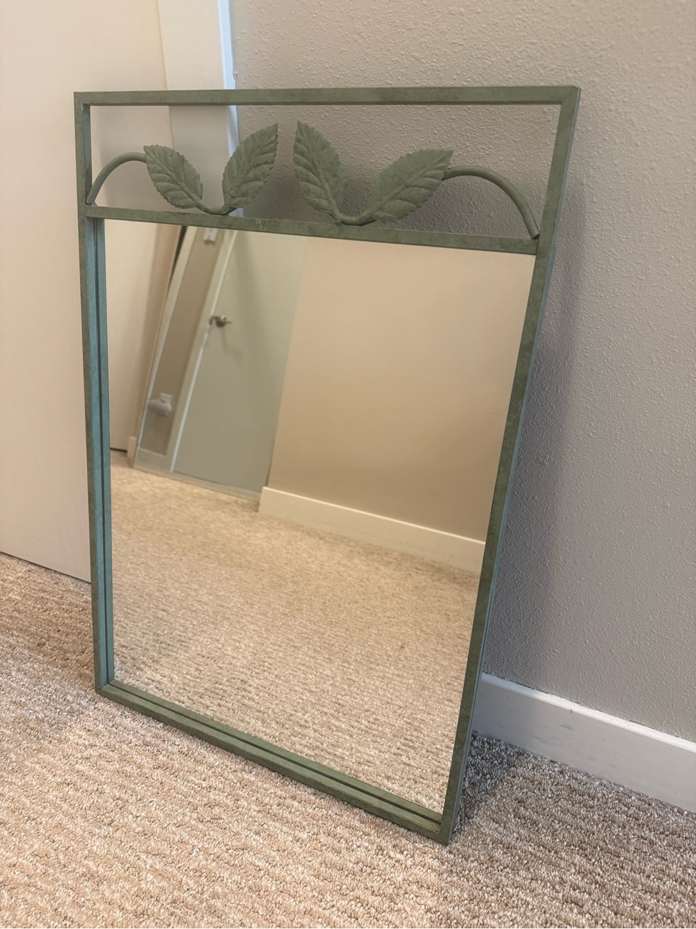 GTC International Verdigris Leaf Wall Mirror Botanical Green Metal Cottage Decor - Picture 2 of 7